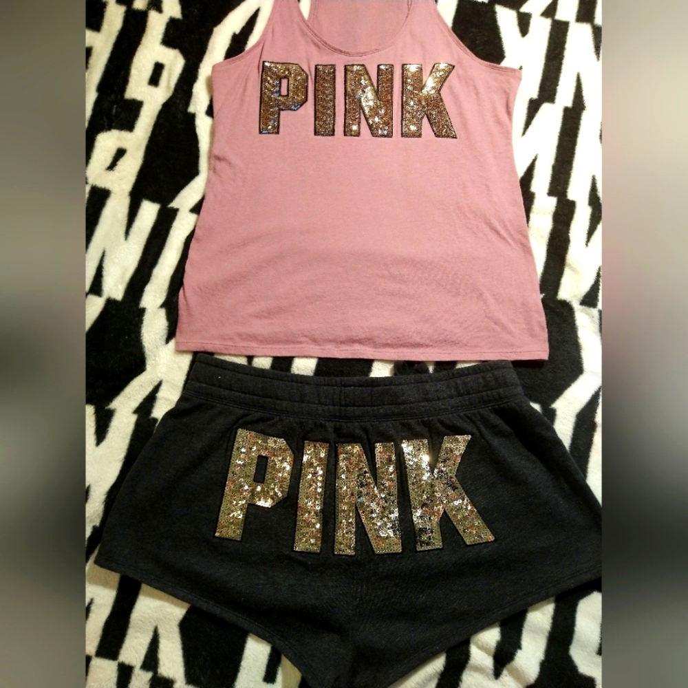 Victoria's Secret Pink Bling Sequin Tank & Shorts Set. L.